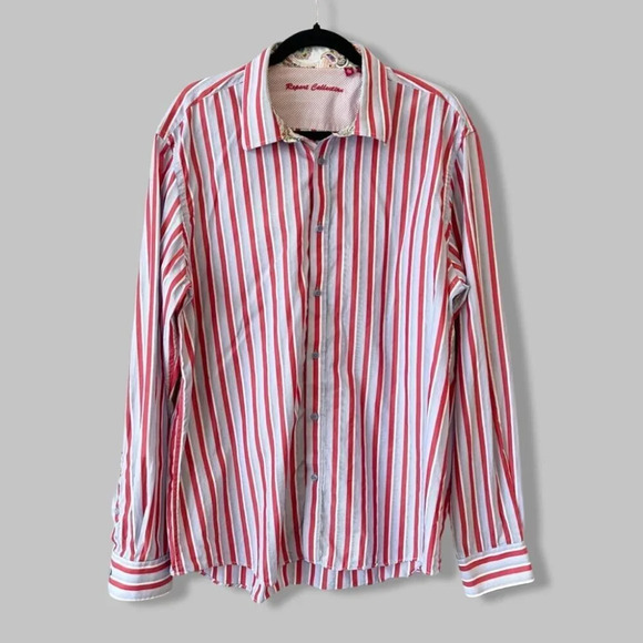 Report Collection Striped Pattern Paisley  Pattern Cuffs Button Down Shirt - Picture 1 of 16
